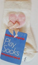 VTG NWT Mothercare White Play Socks Girl 3-4 Pink Heart HELLO+BOW Taiwan Stretch