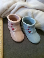 Vintage Baby Booty Planters Bookends Pottery Pink And Blue Button Up Read