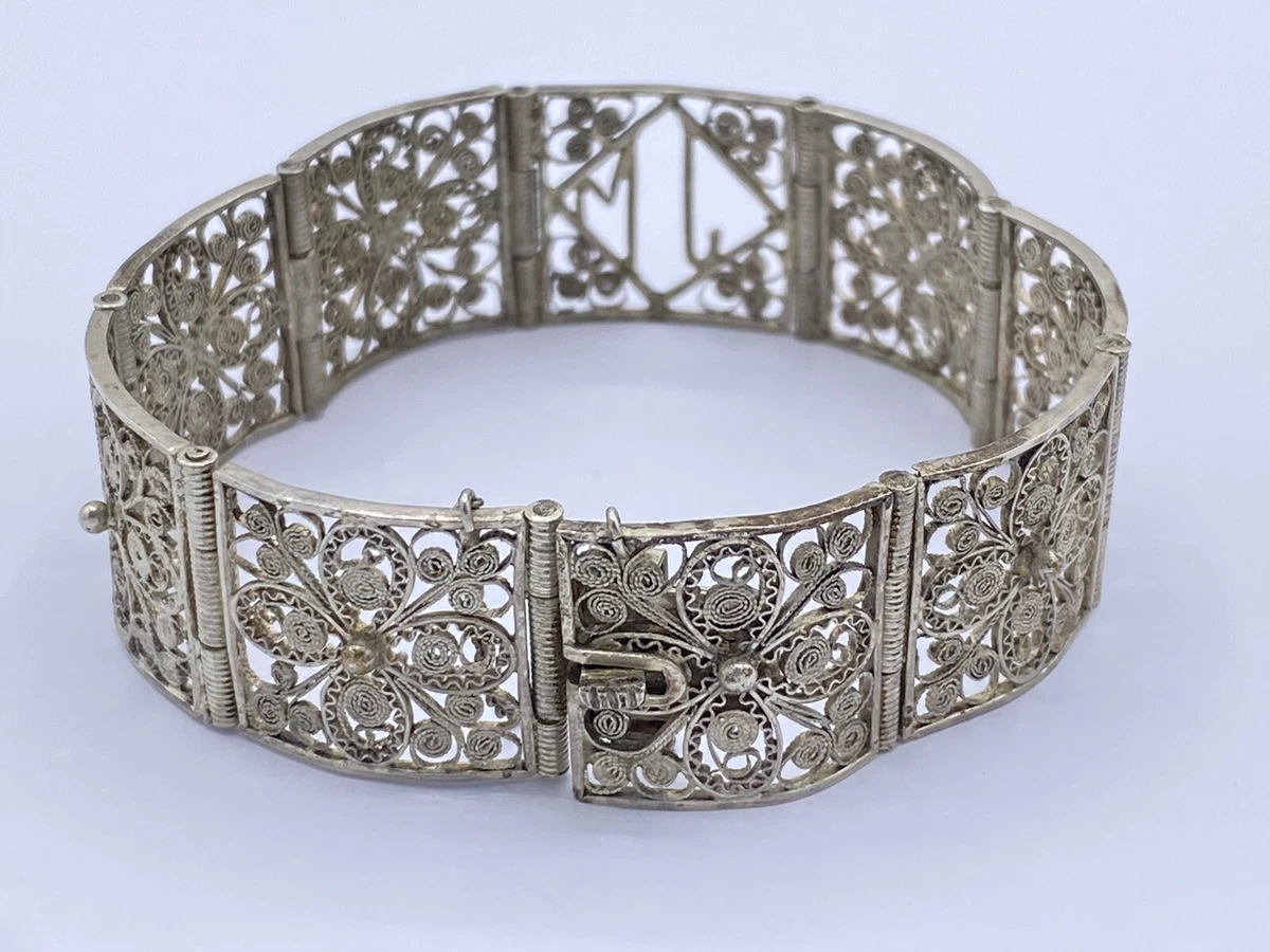 Silver filigree bracelet best sale antique