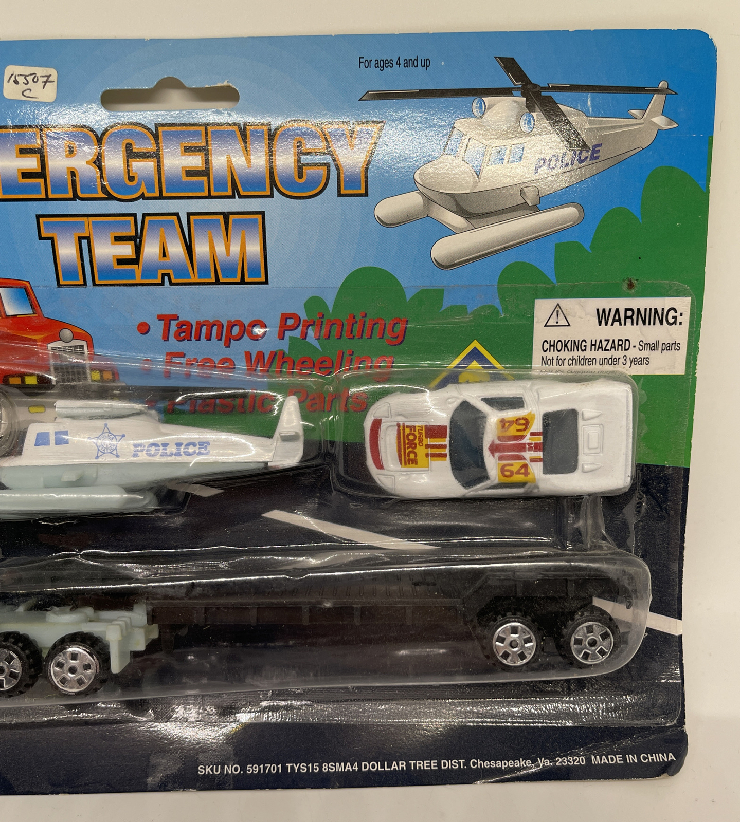 Die Cast Metal Emergency Team Unopened w/Police Helicopter And Trailer