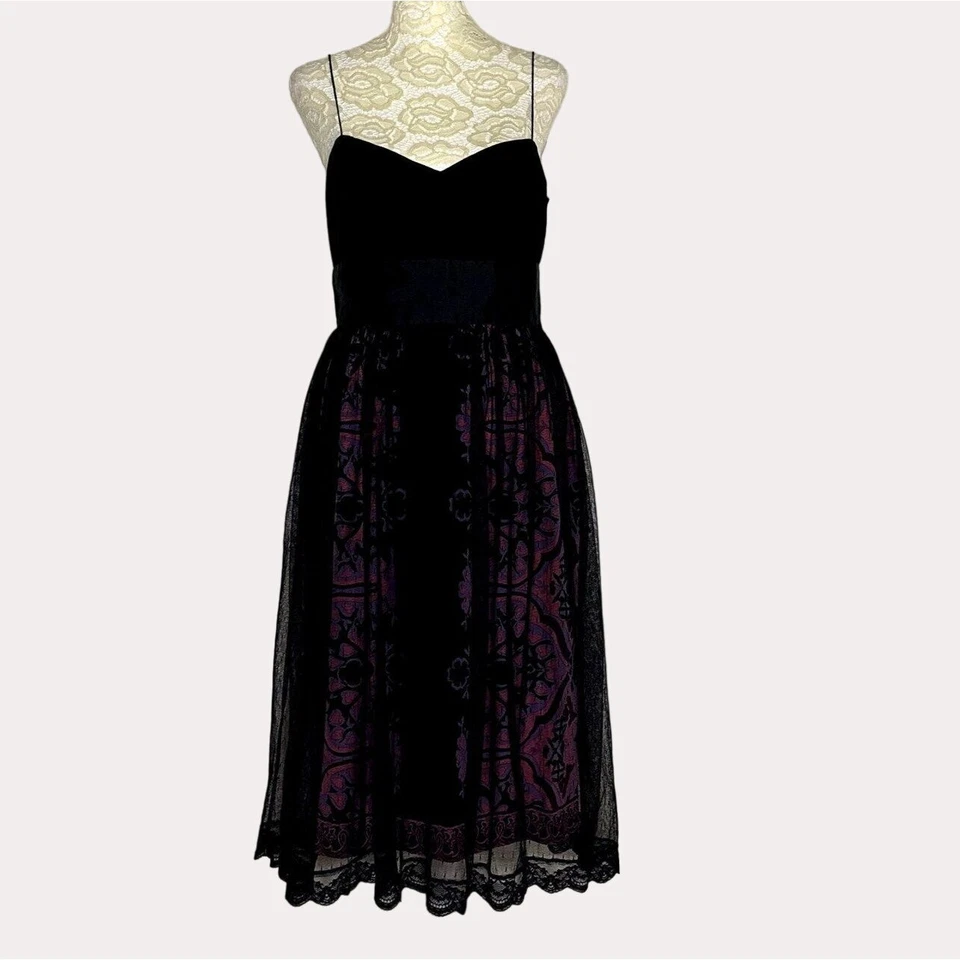 Plenty By Tracy Reese Silk Velvet Lace Netting Party Dress Paisley 4 bv - Image 3 of 4