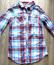 Bluse Gr.  XS  / 34 /  164  H&M kariert Karo Langarm weiß rot blau