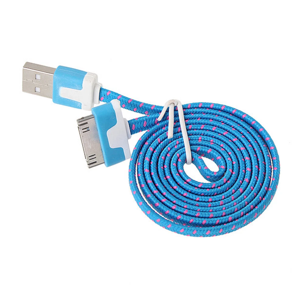 Cable Cargador Sincronización de Datos de Tela Trenzado Plano 10FT 3M PARA iPhone 3g 4s 4 iPod 1 2 Foto 4 de 4