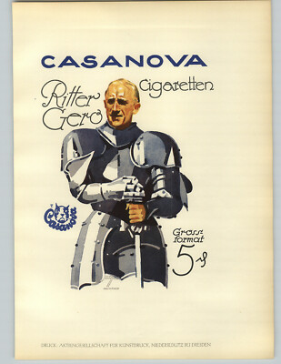 1926 Ludwig Hohlwein Munchen Casanova Cigarettes Ritter Gero Knight Color  Poster