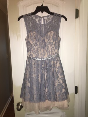 Juniors B. Darlin Dress Semi-Formal Short Light Blue Lace Over Pink, Size  5/6 | eBay
