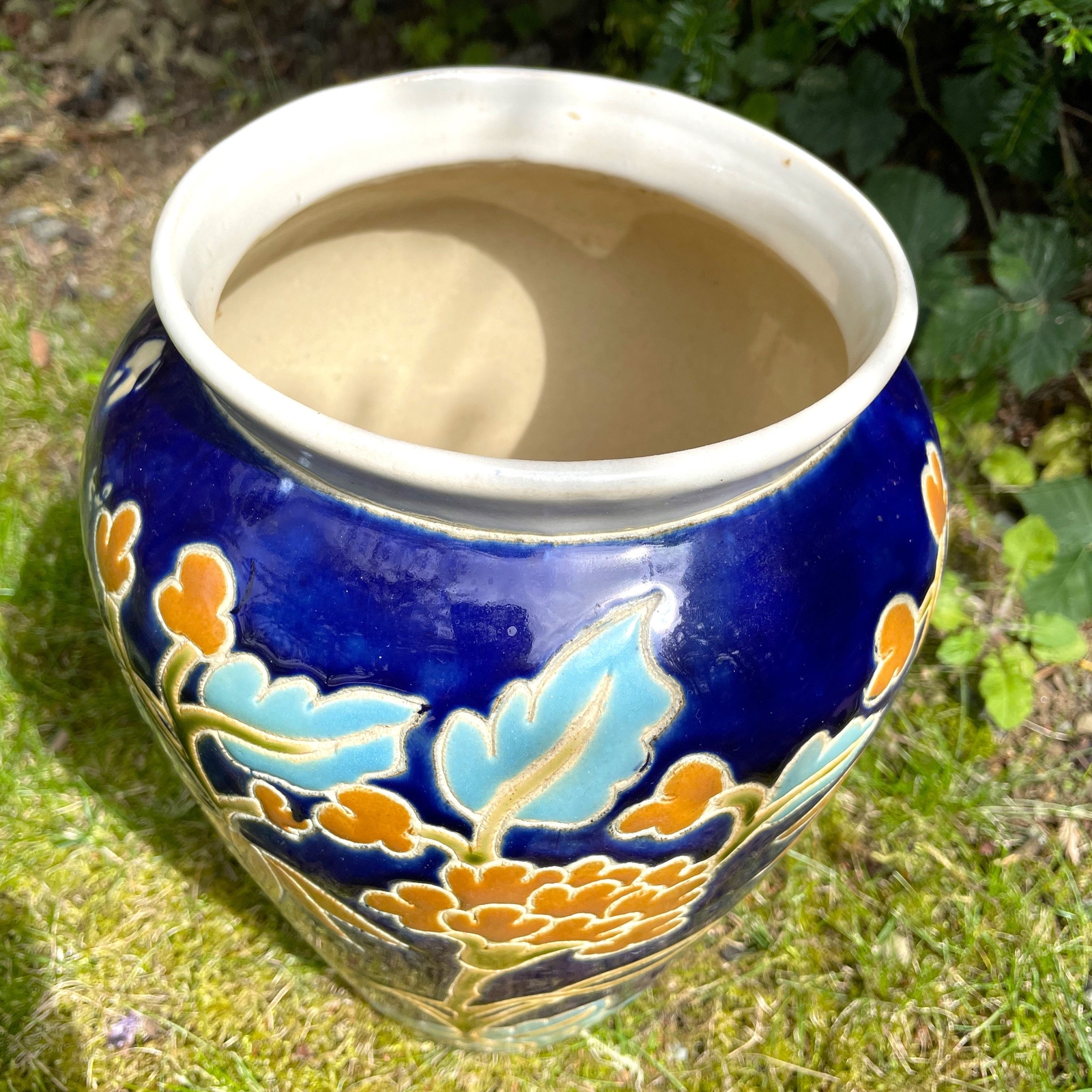 Large Round Floor Vase Planter Ceramic Midnight Blue Multicolour