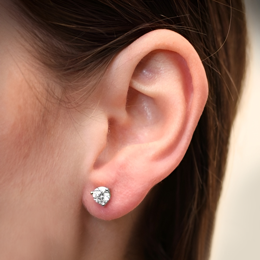 Gold Diamond Earrings Round Cut 3 Carat Stud Lab Created 14k White Womens