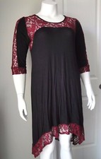 New Women's Plus Size Black Wine Lace Detail 3/4 Sleeve Dress Size 1X USA