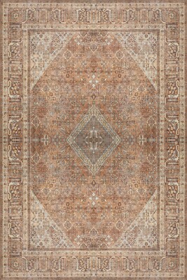 Traditional Rug, Clay Rust Brown Vintage Turkish Rug Geometric Medallion Rug