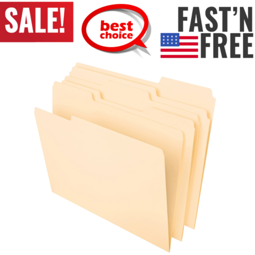 File Folders Letter Size  8-1/2" x 11", Classic Manila 100 Per Box Paper Durable - Picture 1 of 12