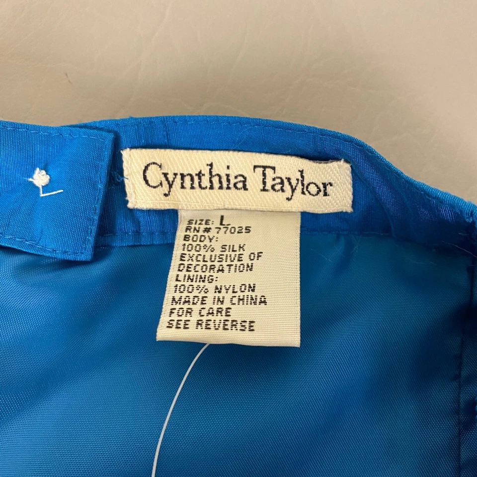 Vintage Cynthia Taylor Silk Skirt Size Large Blue Floral Embroidered A-Line NWT - Image 4 of 4
