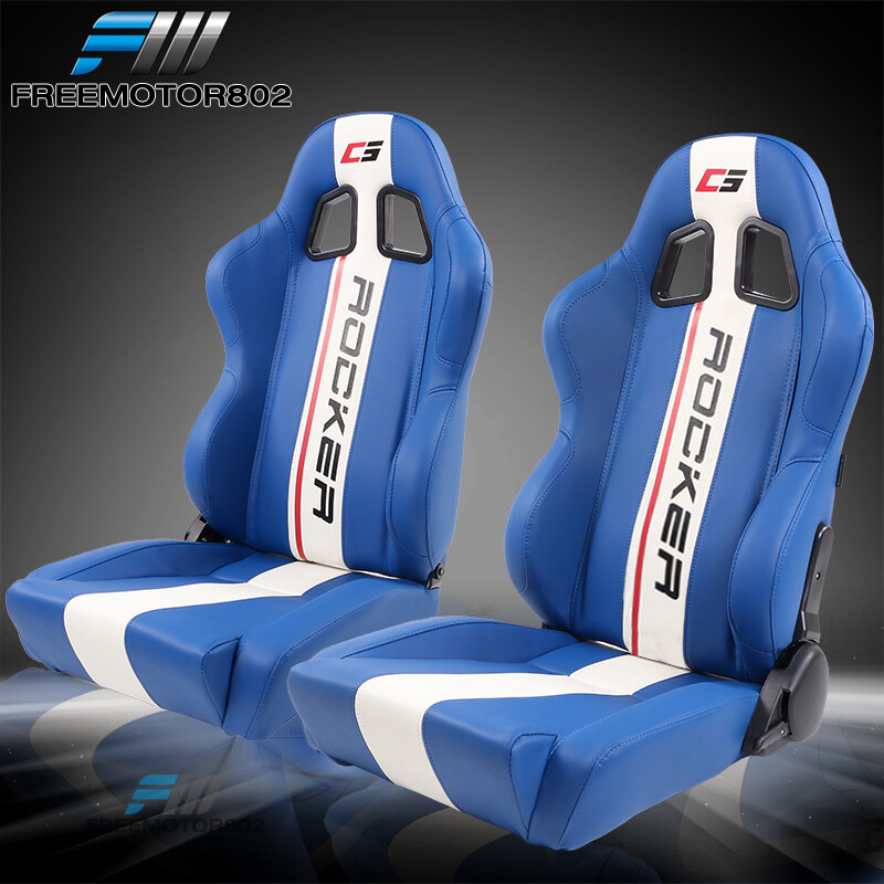 【SE8136】 【D19714】 Adjust Universal Racing Seat B Type White Strip Blue PU