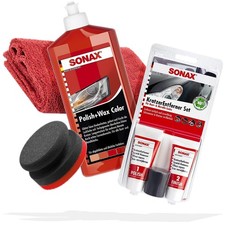 Politur Auto polier Set - SONAX KratzerEntferner + Polish and Wax Rot + Zubehör
