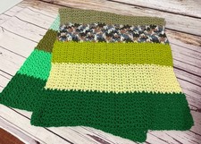 Hand Crochet Lap Throw Blanket NEW 48x21 Greens