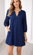Chico’s Short Dress Applique Sleeve Medieval Blue size 2.5 or L NWT