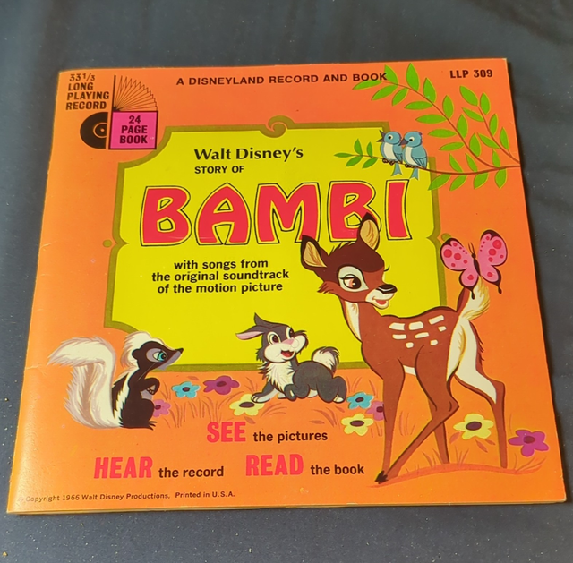 Disney Bambi Disneyland Read-Along 33 1/3 RPM LP + 24-Page Book (1966)