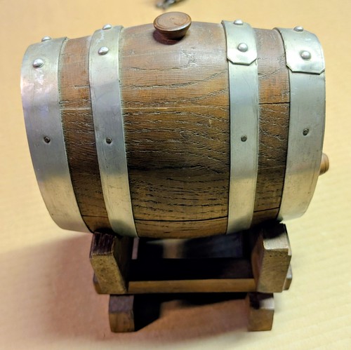 Vintage French Oak Whisky Barrel with Stand and Spigot, made in Nancy, France