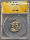 1937 25C Washington Quarter ANACS AU58