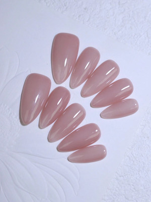 10 Stück Handgefertigte Nude Rosa Mandel Press On Nägel | Halbtransparent Einfarbig
