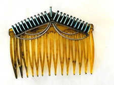 Vintage Hair Comb Native American Plastic Silver Metal & Turquoise Stone