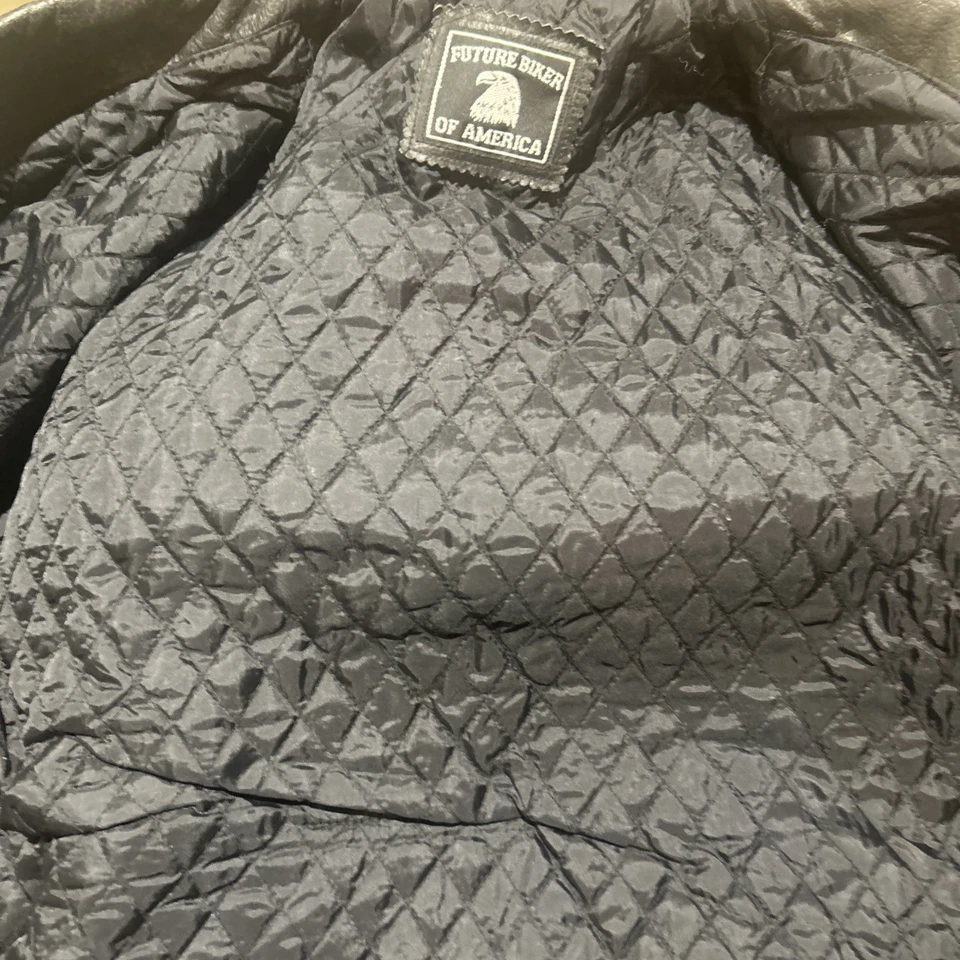 Future Biker of America夹克皮革骑行夹克,带扣和腰带拉链 — 第 3/4 张图片