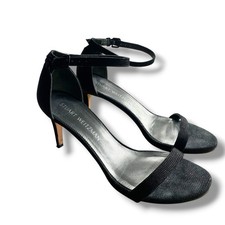 Stuart Weitzman Nudist Black Textured Suede Ankle Strap Open Toe Sandals Size 7