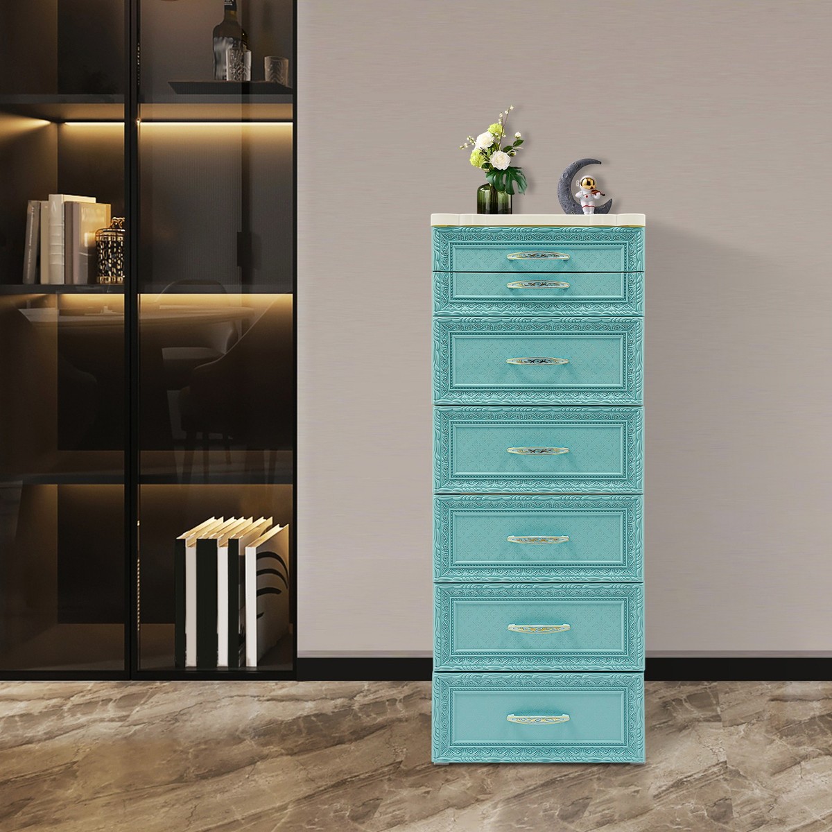 blue dress for baby girl Blue Chevron Pattern 6-Drawer Tall Dresser | Luxury Handmade Tallboy main image 1