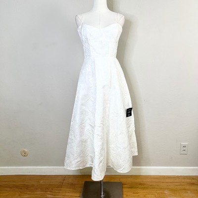 Lulus Midi Dress White Floral Jacquard Size M New Pockets Tea Length Bustier