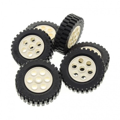 6x Lego Technic Rad 30x13 schwarz Felge 13x24 weiß Model Team 2696 2695c01