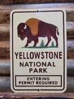 VINTAGE YELLOWSTONE PORCELAIN SIGN OLD NATIONAL PARK WYOMING BISON BUFFALO 12"