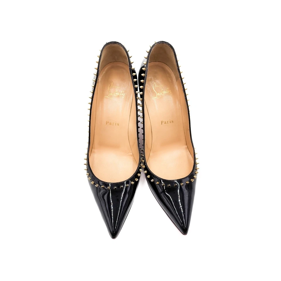 Christian Louboutin Preto Couro Patente Spike Anjalina 85 Bombas UE 37.5 - Imagem 3 de 4