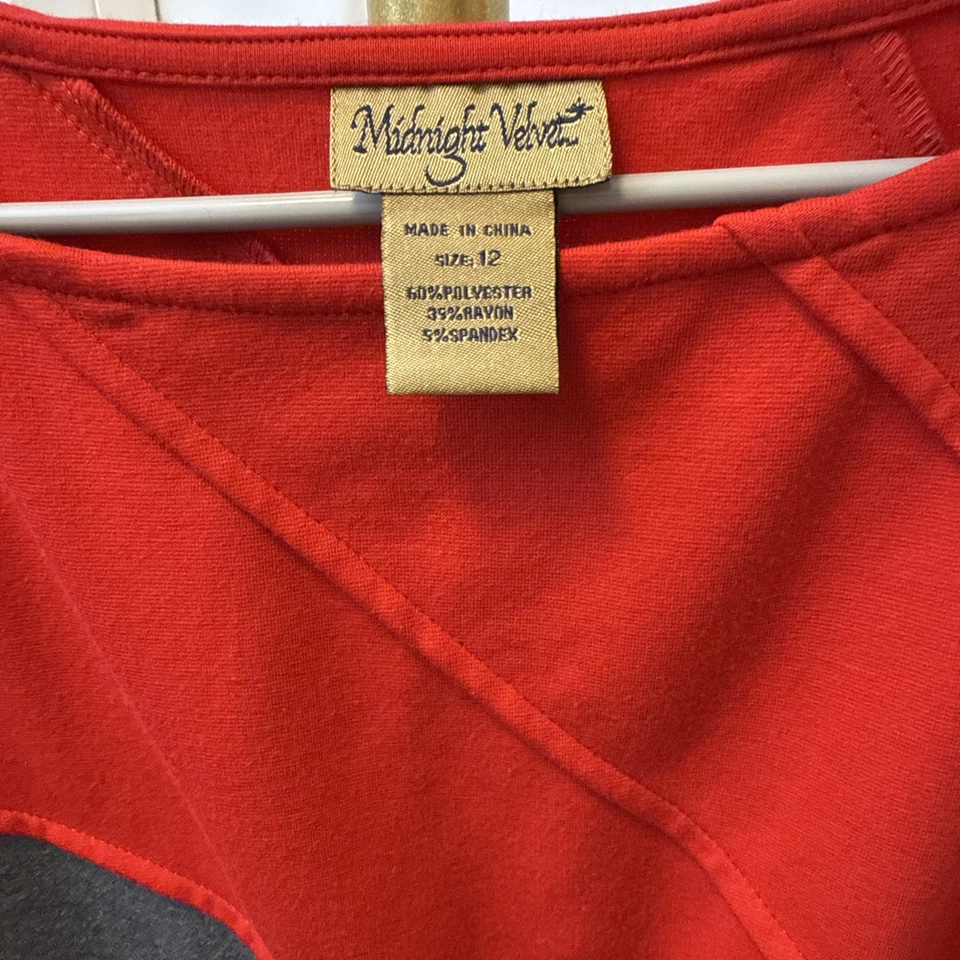 Vestido para mujer Midnight Velvet talla 12 rojo, negro y gris manga gorra elástico Foto 2 de 4