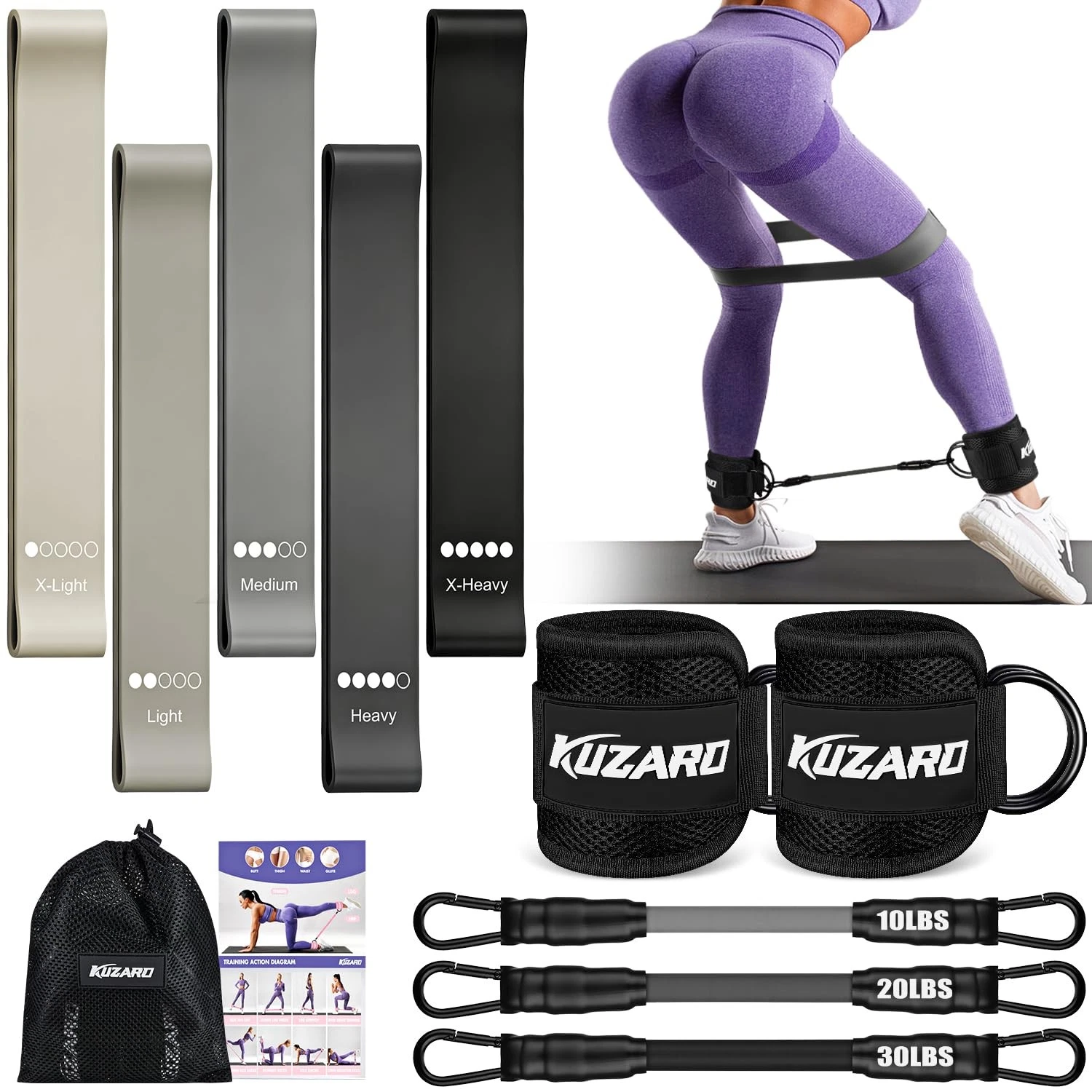 Resistance Bands Set, Ankle Resistance Band with Cuffs & Glute Exercise Band,