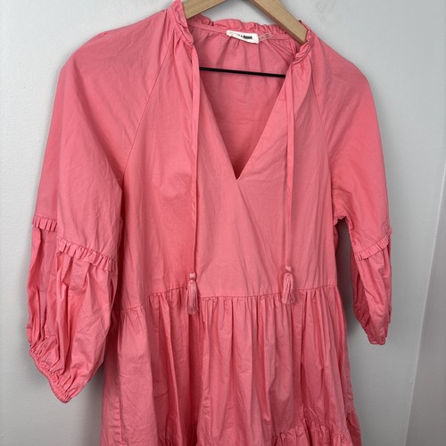 Day + Moon Cotton Pink Tiered 3/4 Ruffle Sleeve Mini Dress Women’s Size Small - Picture 2 of 12