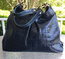 Coach LARGE Vintage 14325 Navy Blue Madison Embossed Crocodile Shoulder Bag