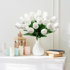 20PCS Artificial Tulips Real Touch Silk Fake Flowers White Wedding Home Decor