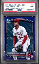 2025 BOWMAN MEGA BOX CHROME PROSPECTS #107 CHRISTIAN MOORE 239/250 PSA 9