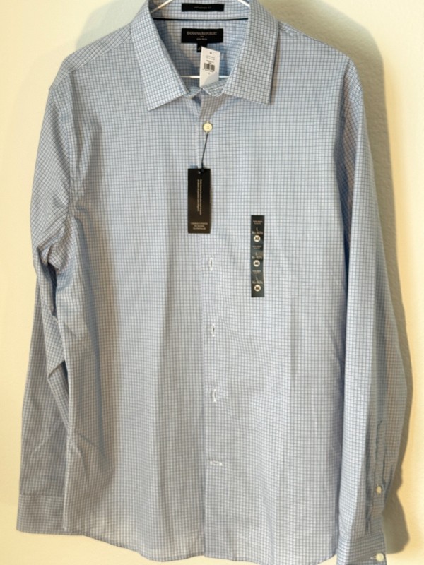 Men's Banana Republic LS UNTUCKED Shirt  Bl, Ylw, Wht checks -  Large  - NWT
