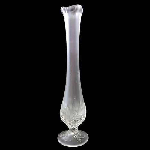 Fenton Water Lily Satin Vase Clear Bud Swung Footed Glows Lavender MCM