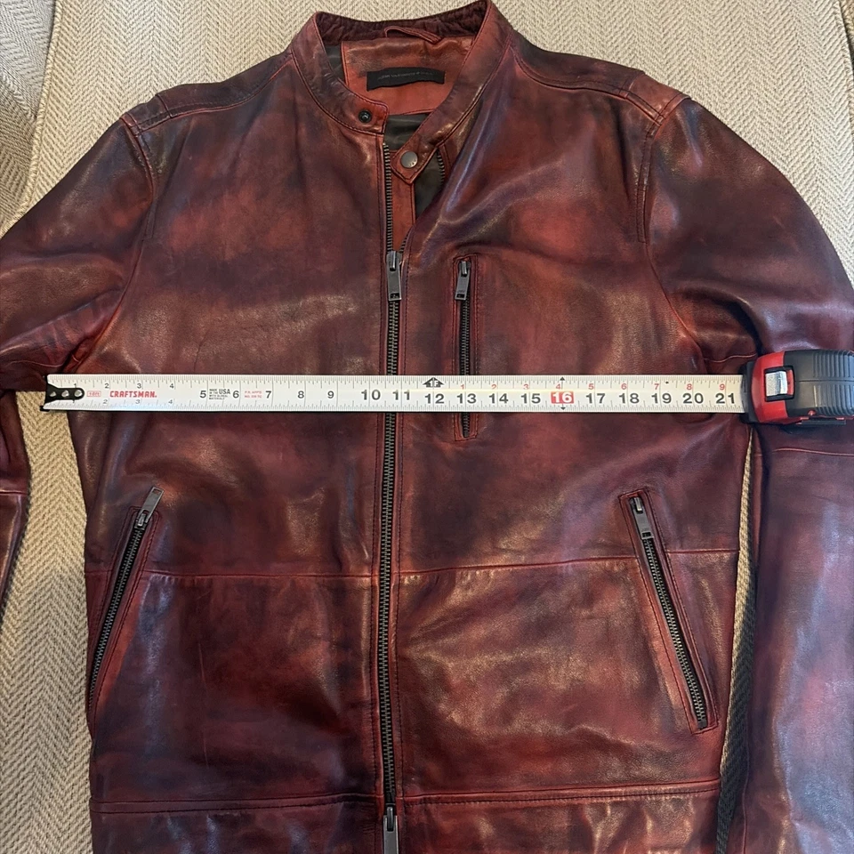 John Varvatos Rojo Granate Múltiple Cremallera Café Corredor Moto Chaqueta de Cuero Para Hombre Talla L Foto 4 de 4