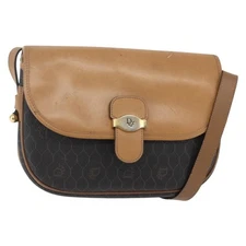 Christian Dior Honeycomb Canvas Shoulder Bag PVC Leather Black Auth BA6820