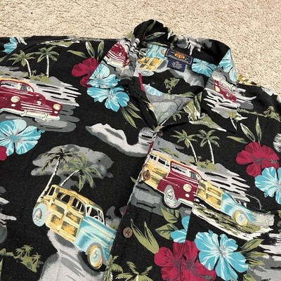 Route 66 Hawaiian Aloha Shirt Classic Cars & Hibiskus All Over Print Men s 2XL
