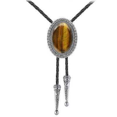 Men's Real Stone Western Silver Bolo Tie Cowboy Leather Accessories Gift