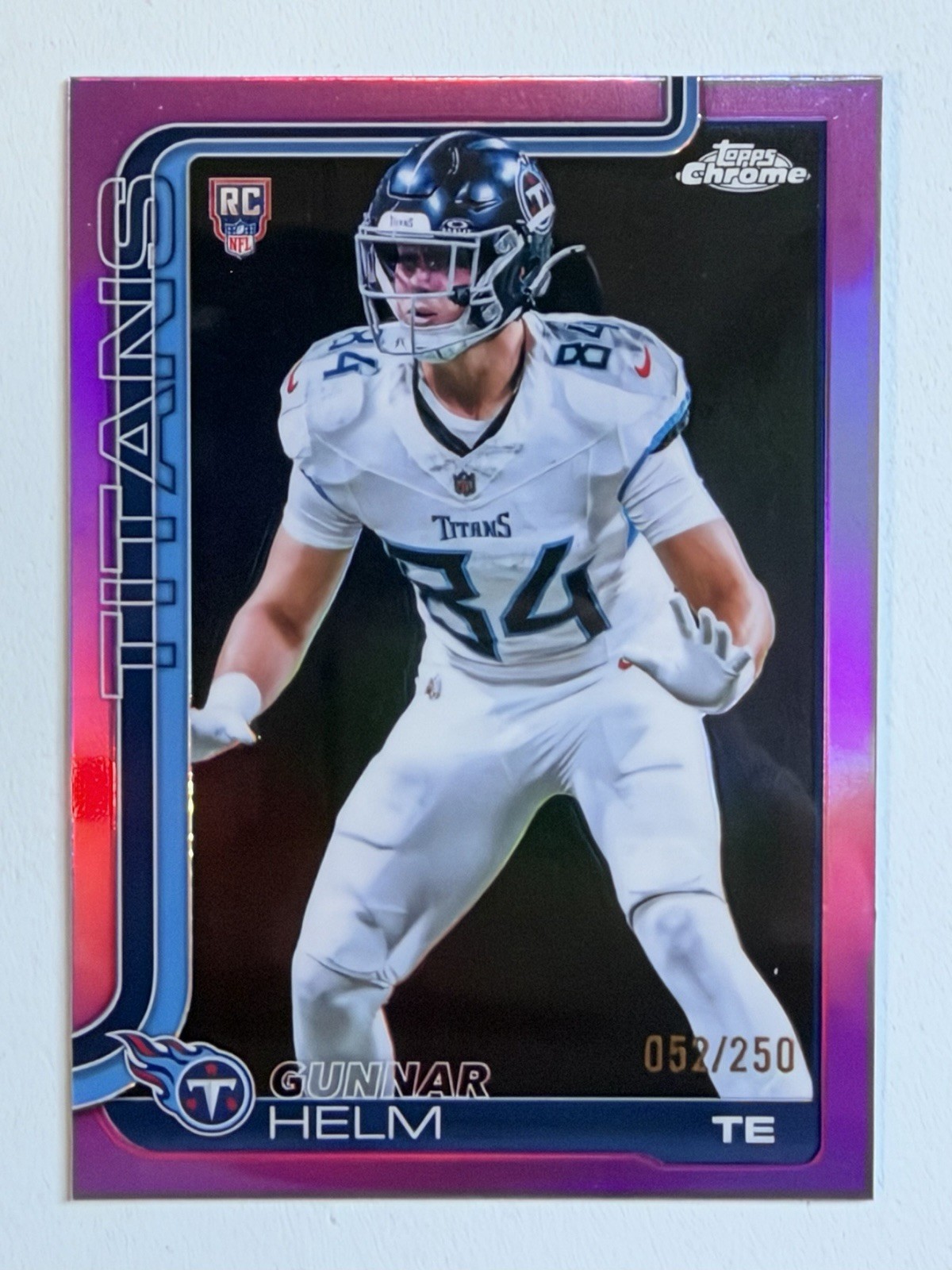 2025 Topps Chrome Gunnar Helm RC Pink Wave Refractor #/250 Titans Rookie