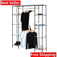 Adjustable Expandable Metal Hanging Closet Storage Organizer Rack with Shelve...