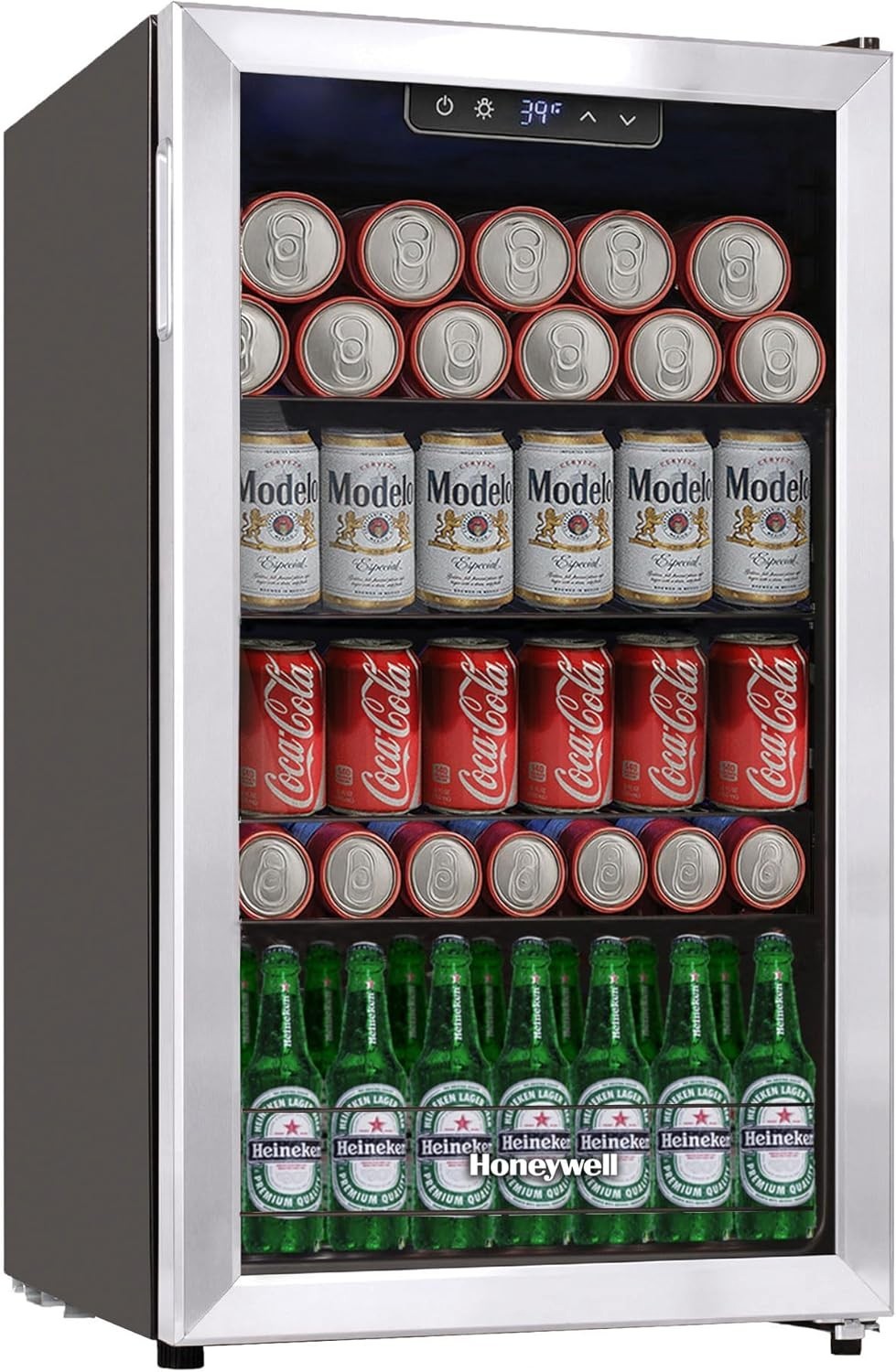 Honeywell Beverage Refrigerator and Cooler, 116 Can Mini Fridge with Glass Door