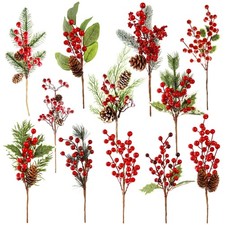 Christmas Tree Picks Artificial Flowers Assorted Red Berry Sprays 12 In 12 PK