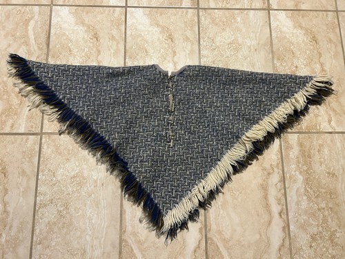 Vintage 70s Wool Zip Shawl Poncho Talon Zipper One Size