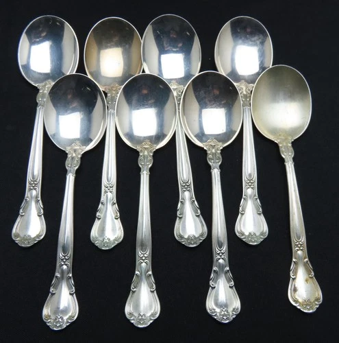 8 Chantilly by Gorham Sterling Silver 6.5" Cream / Round Soup Spoons 288 Grams
