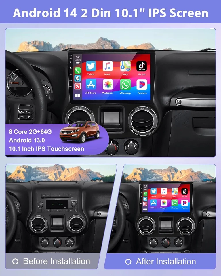 ✅10.1" 2DIN Car Stereo Radio Apple CarPlay Android Auto Blutooth Head Unit 4+64G - Image 2 of 4